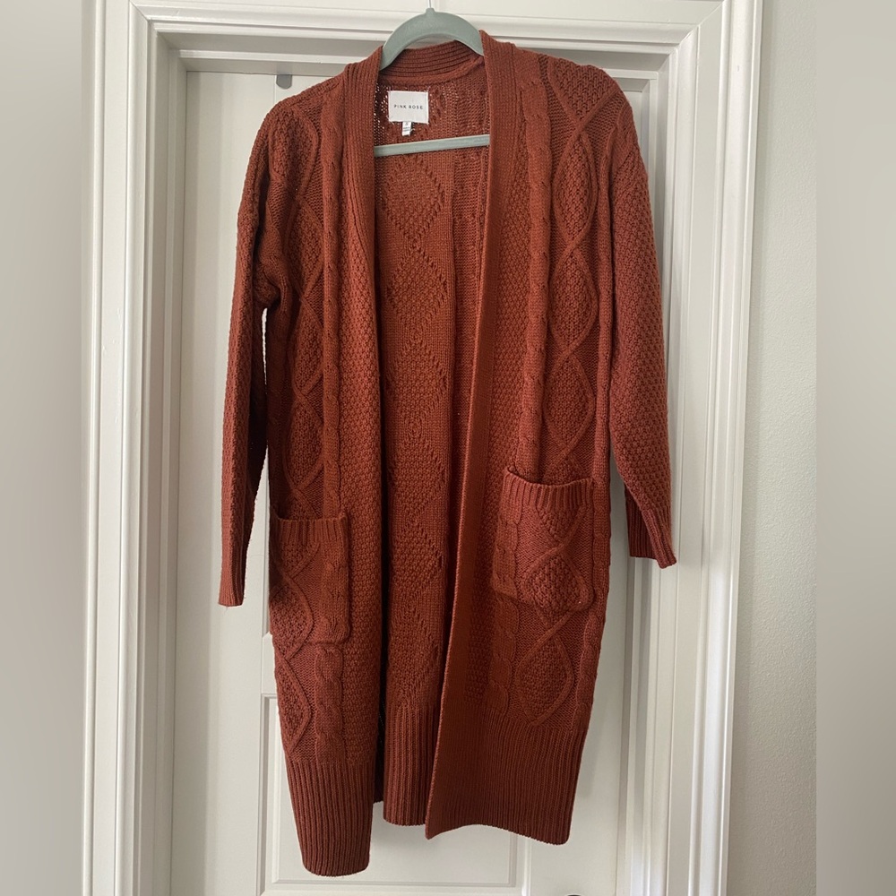 Pink Rose Terracotta Open Front Cardigan